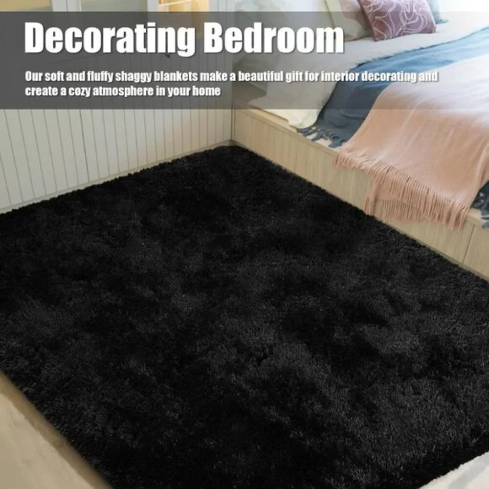 New 8x10 Black Fluffy Area Rug, Soft Shag Non-Shedding Carpet for Living Room